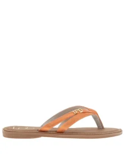 Mules Izel orange avec un logo métallique doré et un entre-doigt