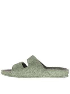 Mules kaki avec boucles à ardillon sur le cou-de-pied et paillettes
