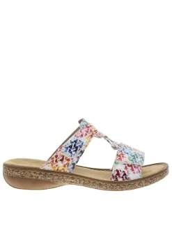 Mules multicolores à semelle compensée bas et à bandes auto-agrippantes