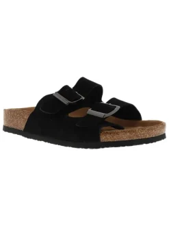 Mules Muriel en cuir noires à talon plat et à boucle à ardillon