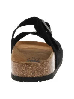 Mules Muriel en cuir noires à talon plat et à boucle à ardillon