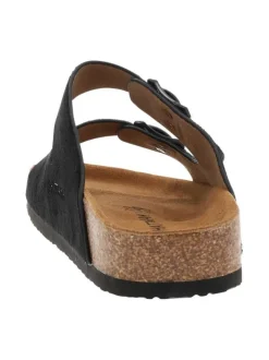 Mules noires avec talon plat et muni d'une fermetures avec boucles à ardillon