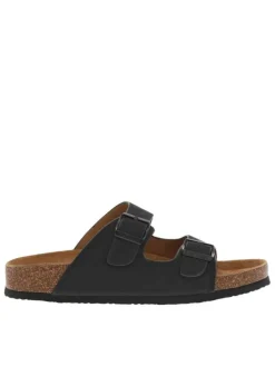 Mules noires avec talon plat et muni d'une fermetures avec boucles à ardillon