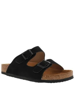 Mules noires avec talon plat et muni d'une fermetures avec boucles à ardillon