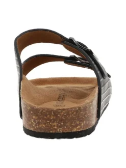Mules Orphee noires en cuir à motif peau de crocodile all over