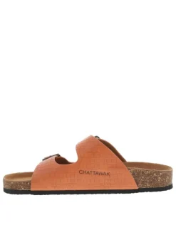 Mules Orphee oranges en cuir à motif peau de crocodile all over