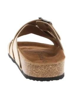 Mules or à semelle compensée bas et une fermeture à boucle à ardillon
