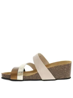 Mules or à talon semi-compensé avec une boucle à ardillon Made in France