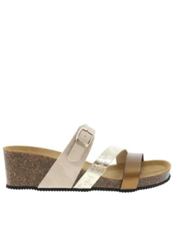Mules or à talon semi-compensé avec une boucle à ardillon Made in France