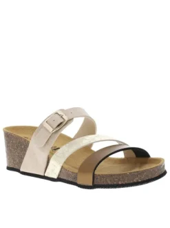 Mules or à talon semi-compensé avec une boucle à ardillon Made in France