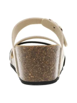 Mules or à talon semi-compensé avec une boucle à ardillon Made in France