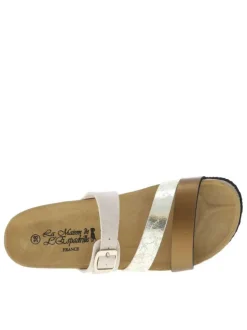 Mules or à talon semi-compensé avec une boucle à ardillon Made in France