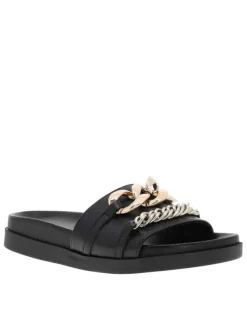 Mules ouvertes en cuir noir à semelle plate