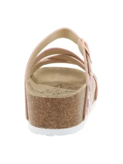 Mules roses fleuries avec un talon plat et une boucle à ardillon