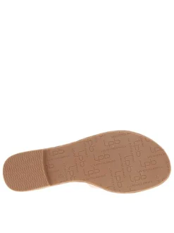 Mules roses métal avec un talon plat et un logo en pièce métallique