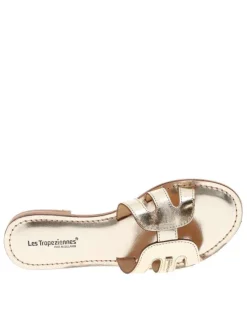 Mules à talon plat Damia dorées en cuir effet métallisé all over