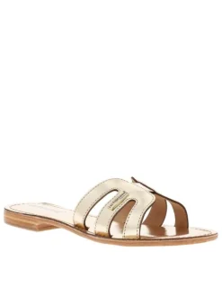 Mules à talon plat Damia dorées en cuir effet métallisé all over