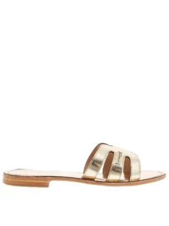 Mules à talon plat Damia dorées en cuir effet métallisé all over