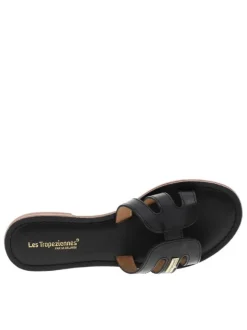 Mules à talon plat Damia noires en cuir avec bride unique sur la tige