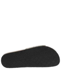 Mules à talon plat Opaline pailletées dorées en cuir avec boucle à ardillon