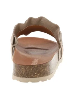 Mules taupe en cuir avec un talon compensé bas et semelle cuvette