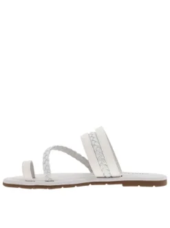 Mules Tifa blanches à talon plat avec brides tressées et un entre-doigt