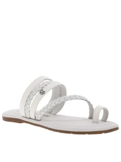 Mules Tifa blanches à talon plat avec brides tressées et un entre-doigt