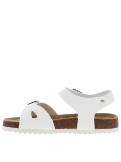 Nu-pieds blanches avec 2 boucles à ardillon et un aspect liège