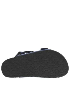 Nu-pieds bleu marine avec 2 boucles à ardillon et un aspect liège