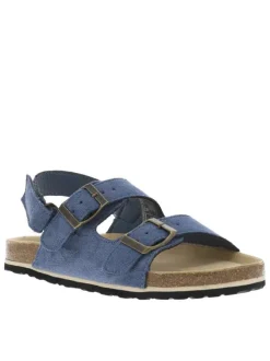 Nu-pieds bleu marine avec 2 boucles à ardillon et un aspect liège