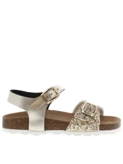 Nu-pieds dorés avec des boucles à ardillon et bride avant en sequins