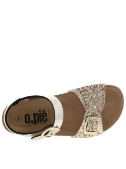 Nu-pieds dorés avec des boucles à ardillon et bride avant en sequins