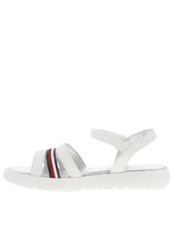 Nu-pieds en simili cuir blanc à semelle arrondie et à bande auto-agrippante