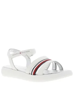 Nu-pieds en simili cuir blanc à semelle arrondie et à bande auto-agrippante