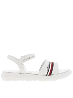 Nu-pieds en simili cuir blanc à semelle arrondie et à bande auto-agrippante