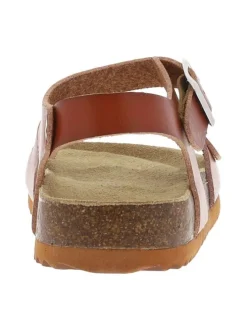 Nu-pieds marron avec un aspect liège et 2 boucles à ardillon