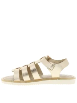 Nu-pieds or avec un talon plat et une boucle à ardillon dorée