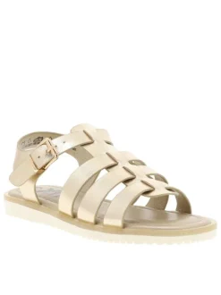 Nu-pieds or avec un talon plat et une boucle à ardillon dorée