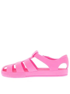 Nu-pieds rose fluo avec semelle intérieure amovible et une boucle à ardillon