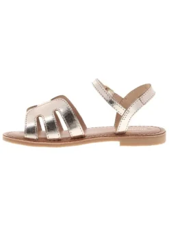 Nu-pieds roses gold en cuir avec un talon plat et une boucle à ardillon