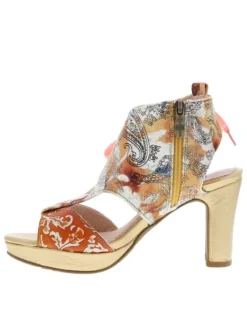 Nu-pieds abricots à talon décroché haut avec fermeture à lacets et zip latéral