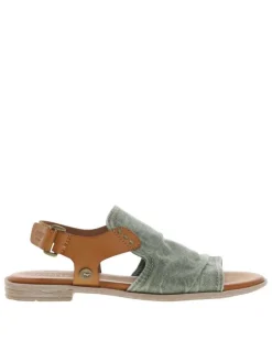 Nu-pieds aspect jean vert à talon décroché bas et bande auto-agrippante