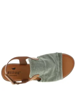 Nu-pieds aspect jean vert à talon décroché bas et bande auto-agrippante