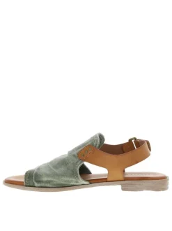 Nu-pieds aspect jean vert à talon décroché bas et bande auto-agrippante