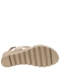 Nu-pieds beiges aspect liège avec boucle à ardillon et talon compensé haut