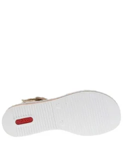 Nu-pieds beiges avec un talon compensé bas et deux bandes auto-agrippantes