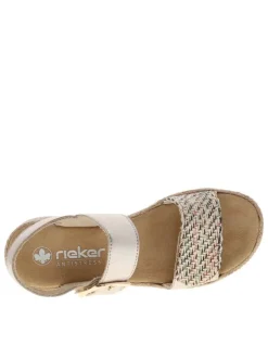 Nu-pieds beiges en cuir avec un talon compensé et deux bandes auto-agrippantes
