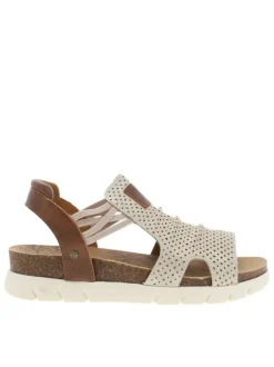 Nu-pieds beiges à semelle compensé bas et à bandes élastiquées