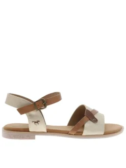 Nu-pieds beiges à semelle plate avec une fermeture à boucle à ardillon