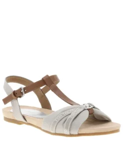 Nu-pieds beiges à semelle plate avec une fermeture à boucle à ardillon
